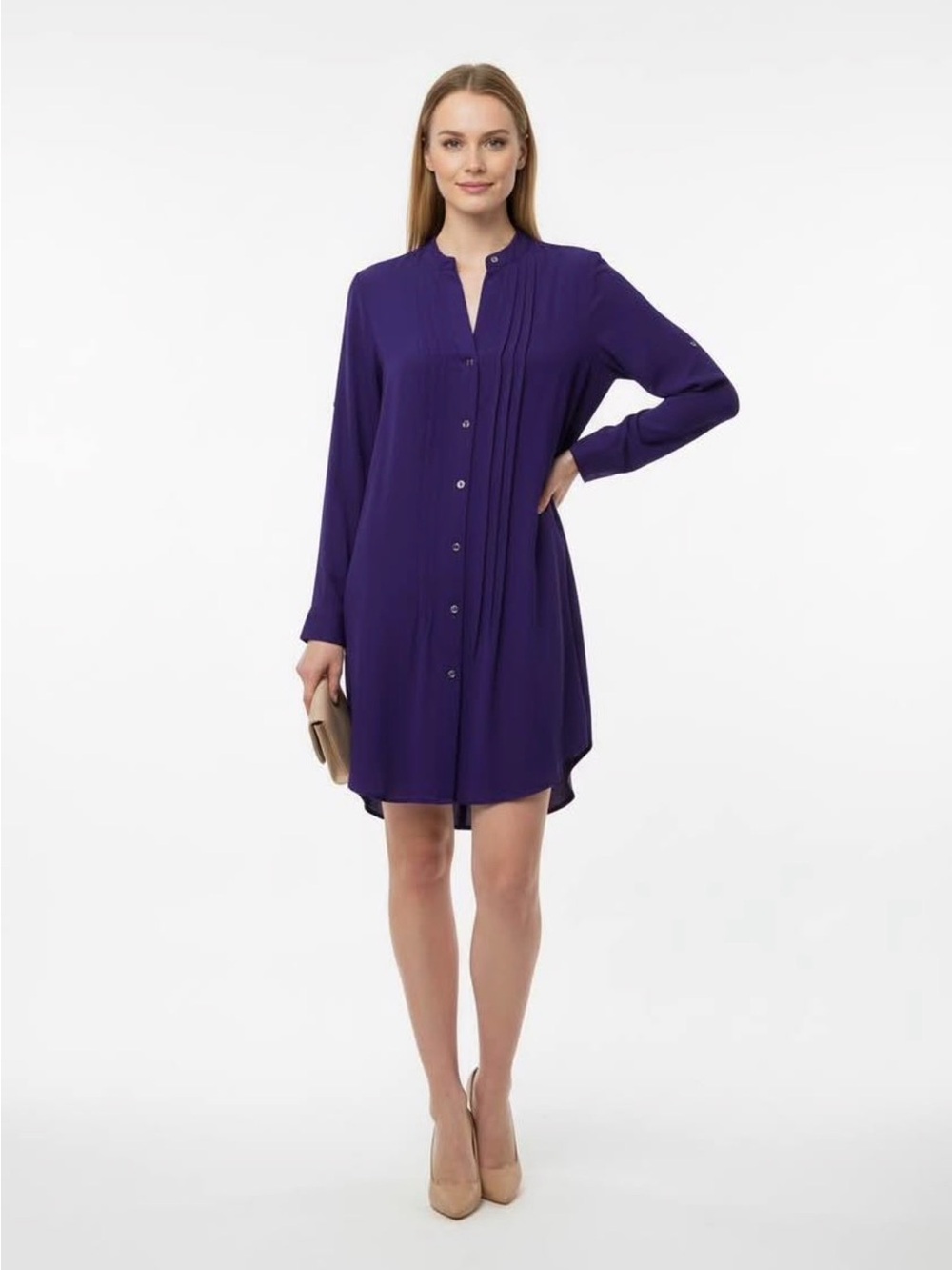 Calvin Klein Deep Purple Pleated Button-Front Tunic